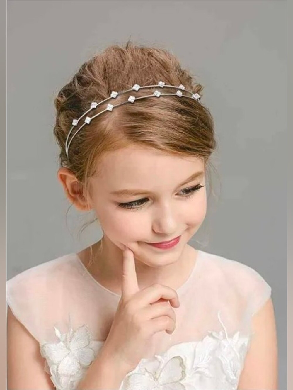 Silver Metal Thin Double Row Headband With Crystal Embellishments BNIB